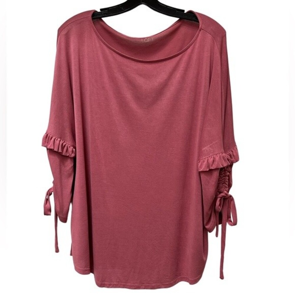 Loft Outlet Rose Ruched Ruffle Toe Sleeve Top Size L